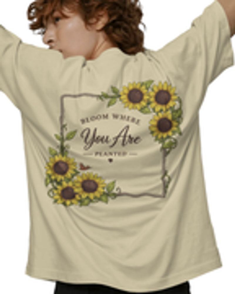 Back of a beige Sunflower Bloom tee